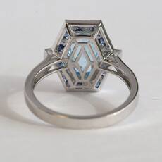 American Jewelry 14k White Gold 1.58ct Blue Topaz .35ctw Sapphire .19ctw Diamond Hexagon Ring