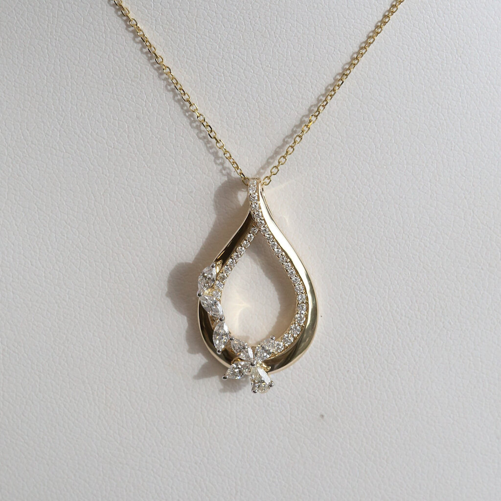 American Jewelry 14k Yellow Gold .60ctw Marquise & Pear Diamond  Open Pear Necklace