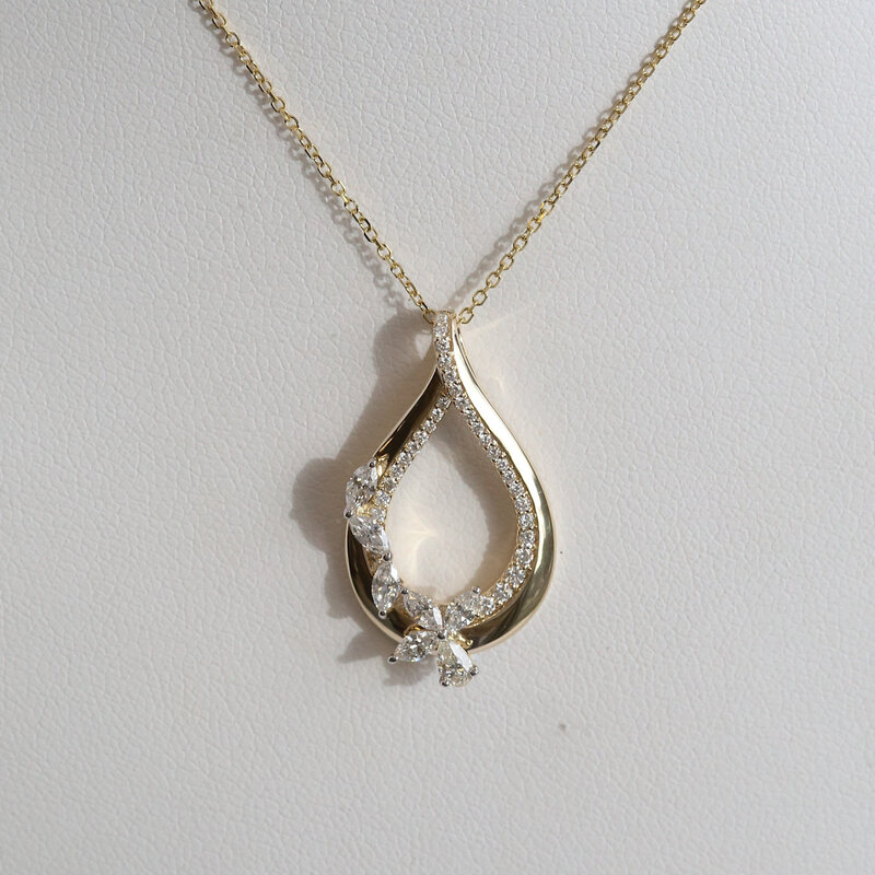 American Jewelry 14k Yellow Gold .60ctw Marquise & Pear Diamond  Open Pear Necklace