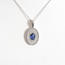 American Jewelry 14k White Gold .50ct Sapphire .30ctw Diamond Oval Pave Halo Necklace