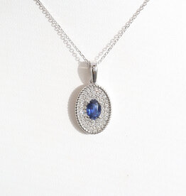 American Jewelry 14k White Gold .50ct Sapphire .30ctw Diamond Oval Pave Halo Necklace