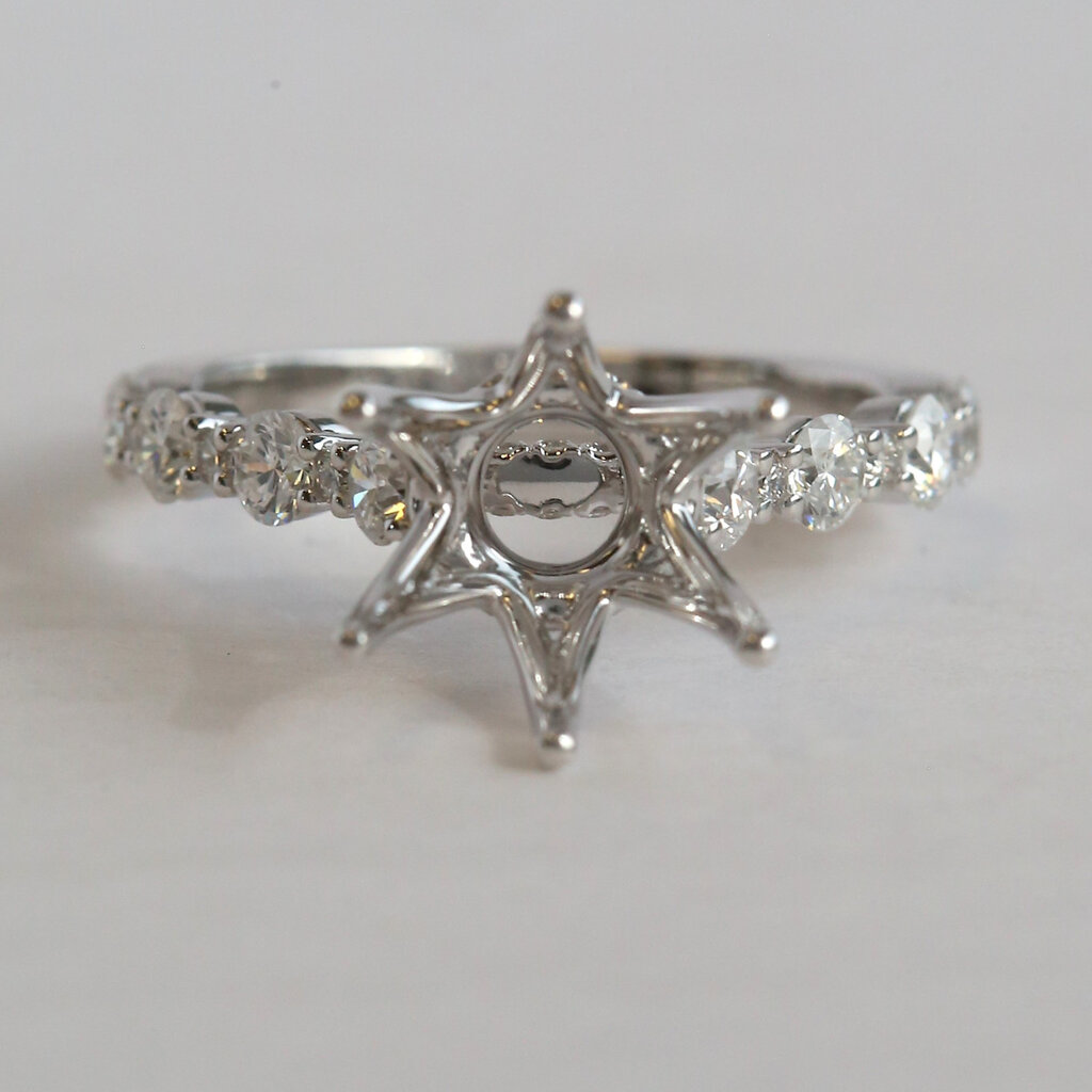 American Jewelry 14k White Gold .92ctw Diamond Alternating Size Semi Mount Engagement Ring