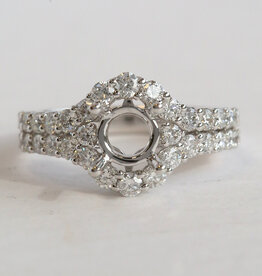 American Jewelry 14k White Gold 1.42ctw Diamond Double Row Halo Semi Mount Engagement Ring