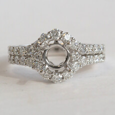 American Jewelry 14k White Gold 1.42ctw Diamond Double Row Halo Semi Mount Engagement Ring