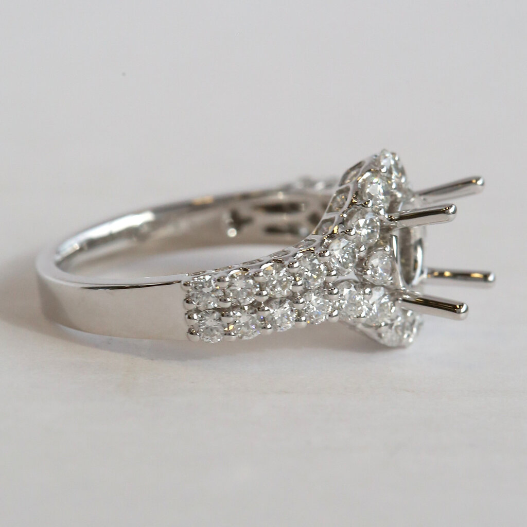 American Jewelry 14k White Gold 1.42ctw Diamond Double Row Halo Semi Mount Engagement Ring