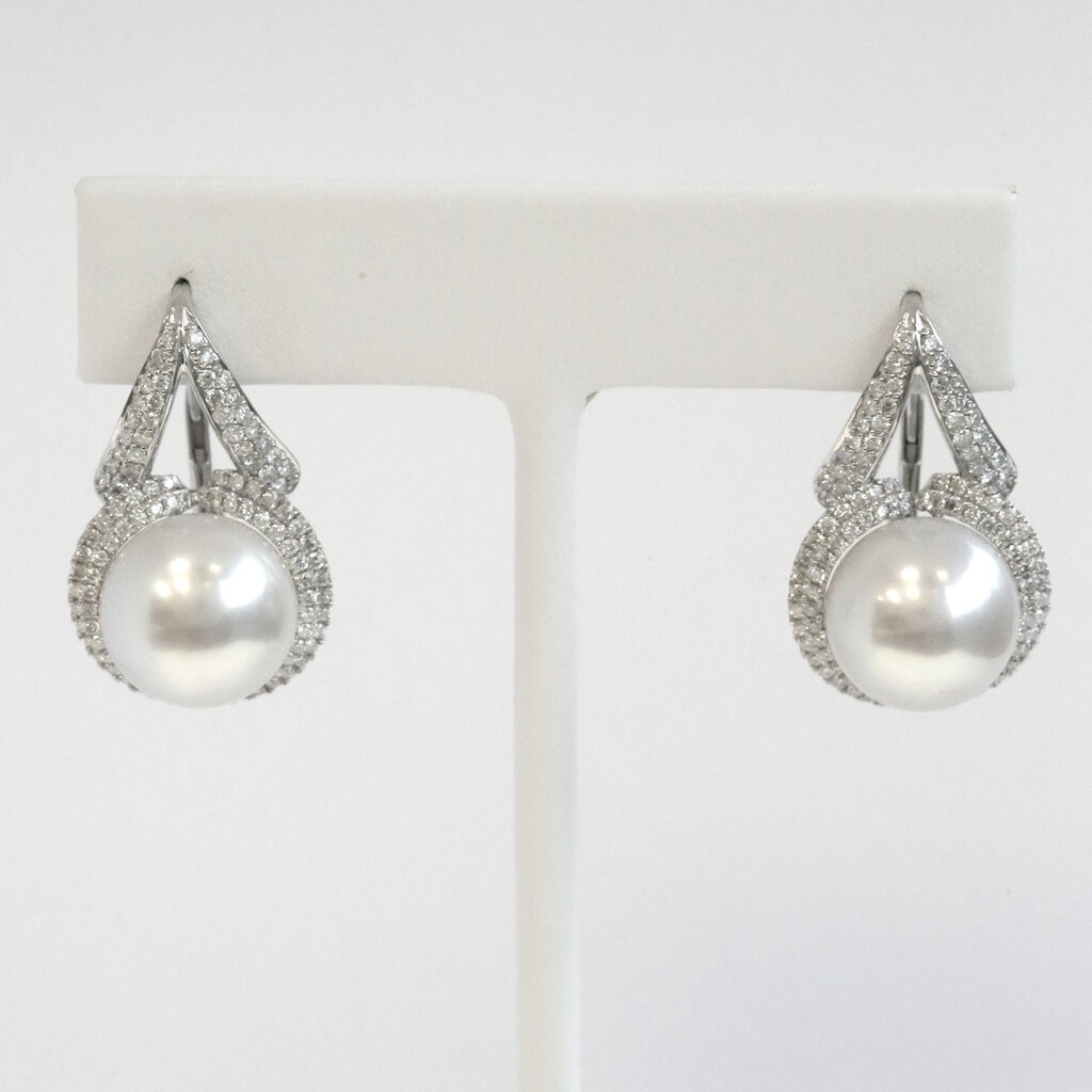 American Jewelry 14k White Gold Approx. 1.10ctw Diamond & Akoya Pearl Dangle Earrings
