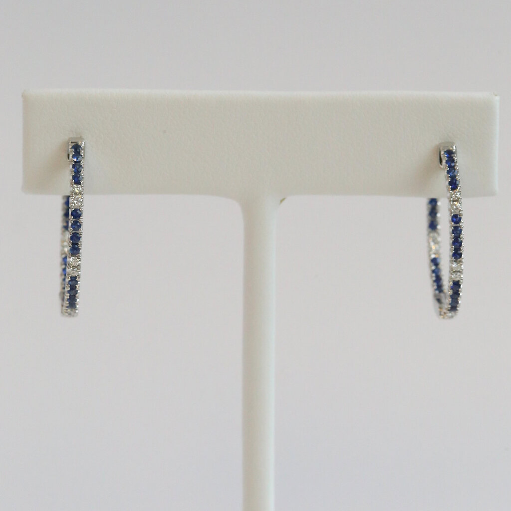 American Jewelry 14k White Gold .63ctw Sapphire .25ctw Diamond Inside Out Hoop Earrings