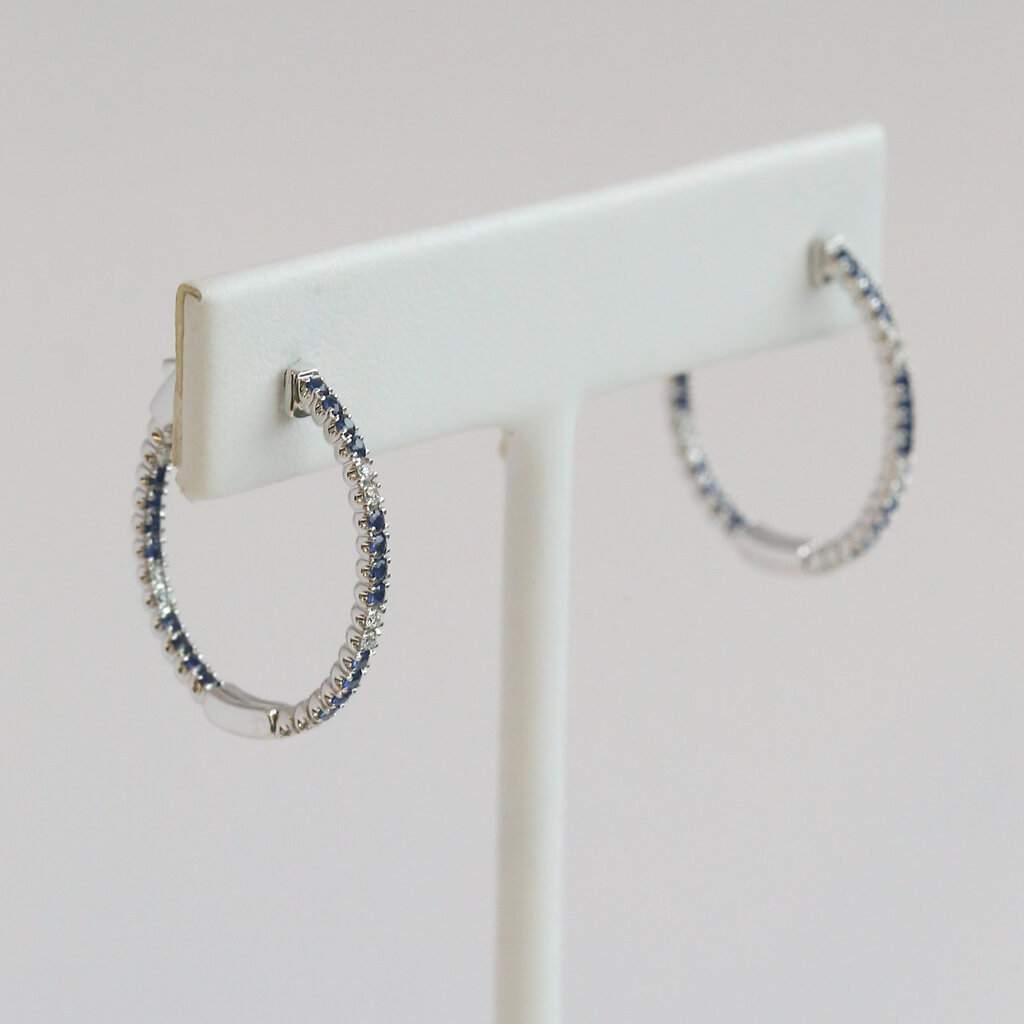 American Jewelry 14k White Gold .63ctw Sapphire .25ctw Diamond Inside Out Hoop Earrings