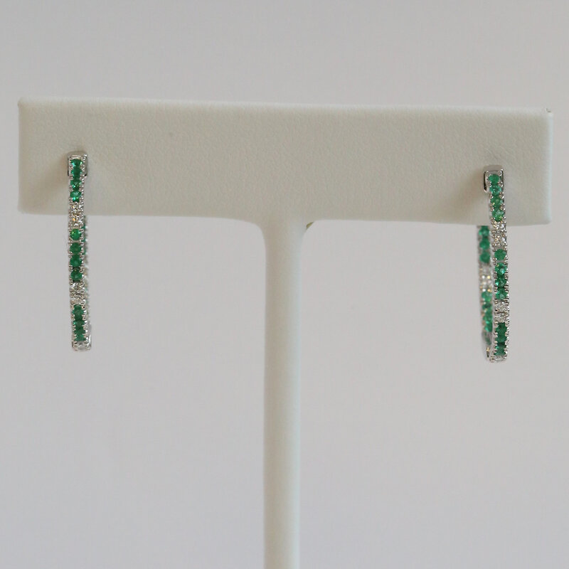 American Jewelry 14k White Gold .50ctw Emerald .25ctw Diamond Inside Out Hoop Earrings