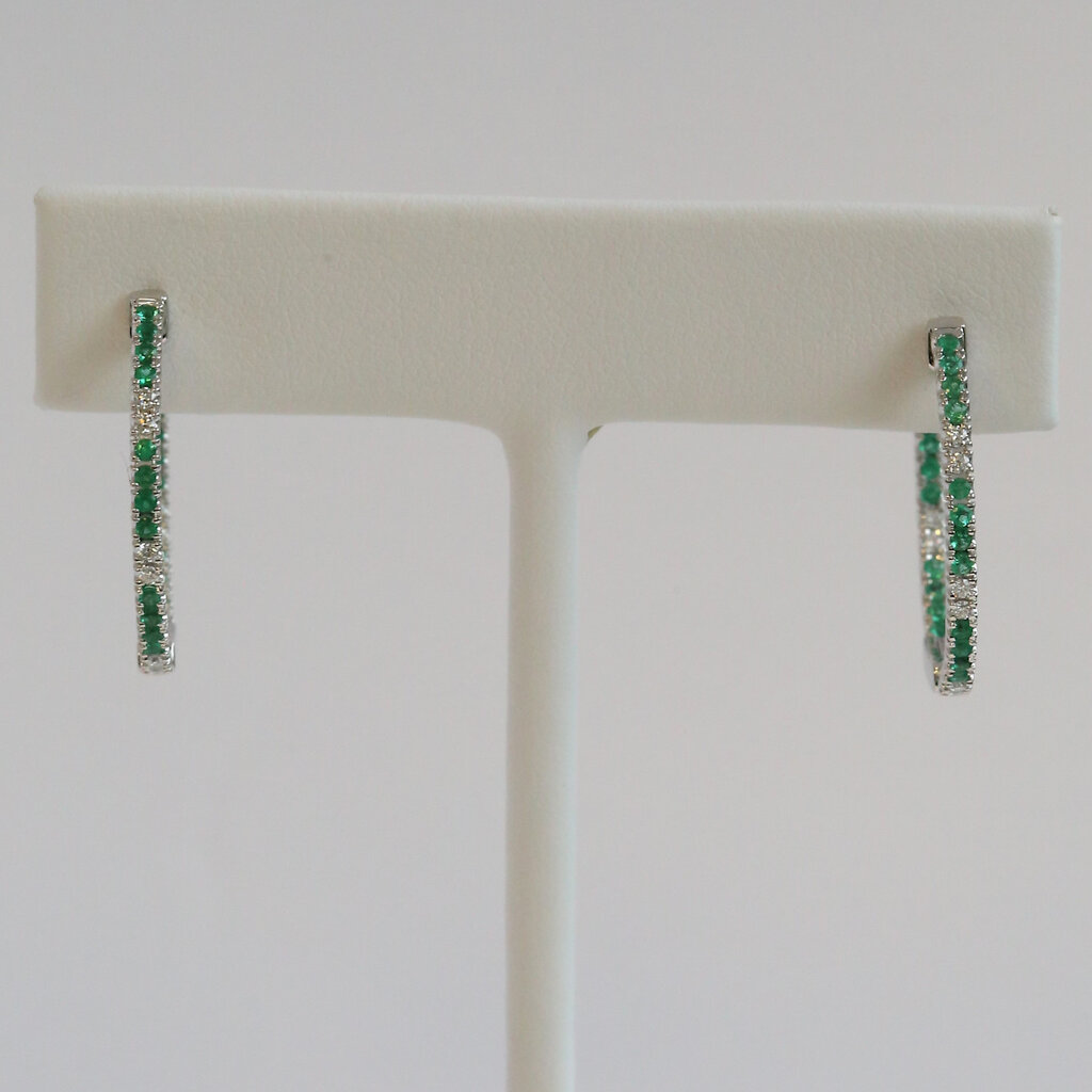 American Jewelry 14k White Gold .50ctw Emerald .25ctw Diamond Inside Out Hoop Earrings