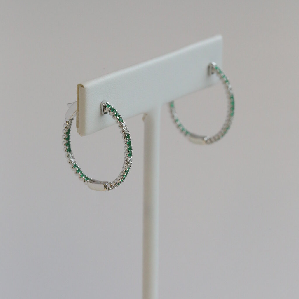American Jewelry 14k White Gold .50ctw Emerald .25ctw Diamond Inside Out Hoop Earrings