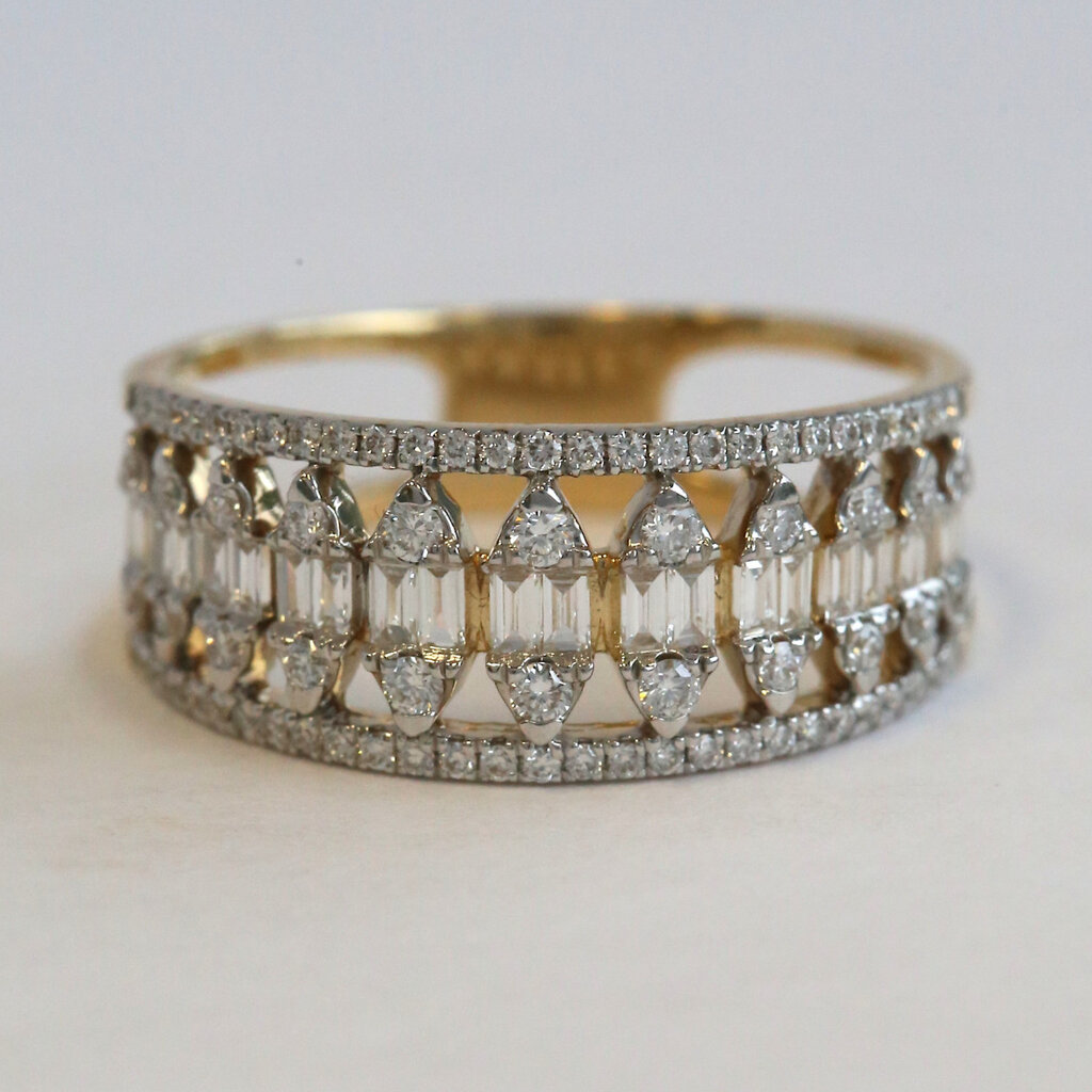 American Jewelry 14k Yellow Gold .64ctw Diamond Baguette & Round Band Ring
