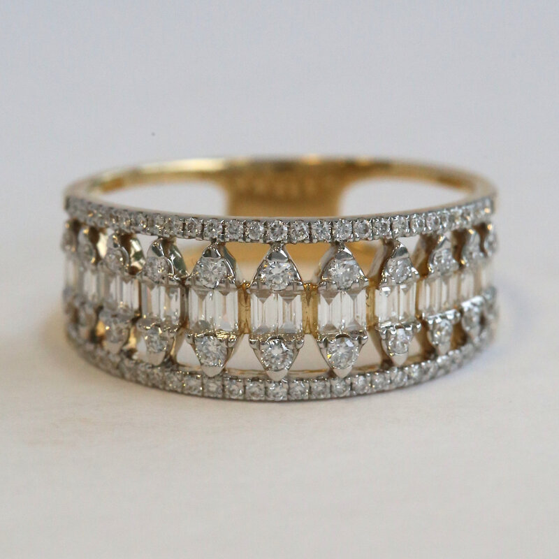 American Jewelry 14k Yellow Gold .64ctw Diamond Baguette & Round Band Ring