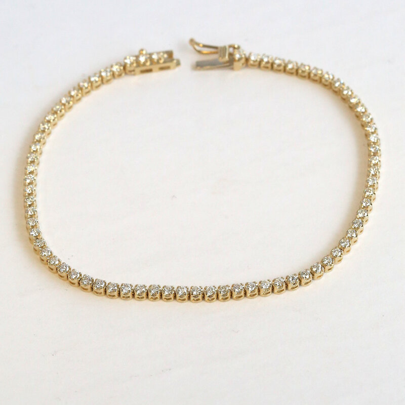 American Jewelry 14k Yellow Gold 1.48ctw Diamond Tennis Bracelet (7.5")