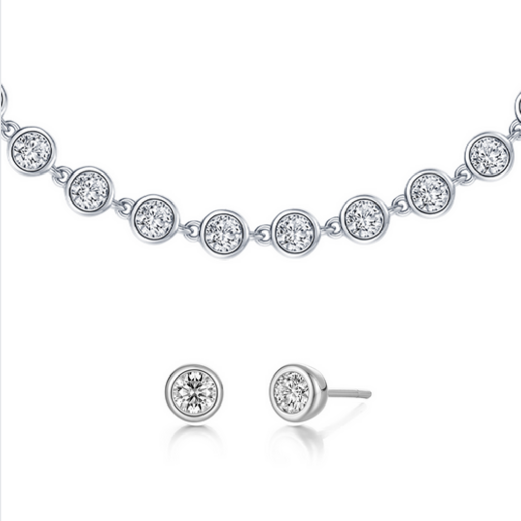 Lafonn Lafonn Sterling Silver Platinum Simulated Diamond 3.52ctw Bracelet .34ctw Earrings Bezel Set