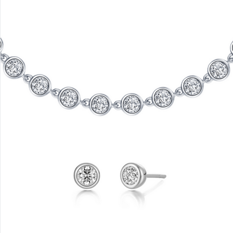 Lafonn Lafonn Sterling Silver Platinum Simulated Diamond 3.52ctw Bracelet .34ctw Earrings Bezel Set