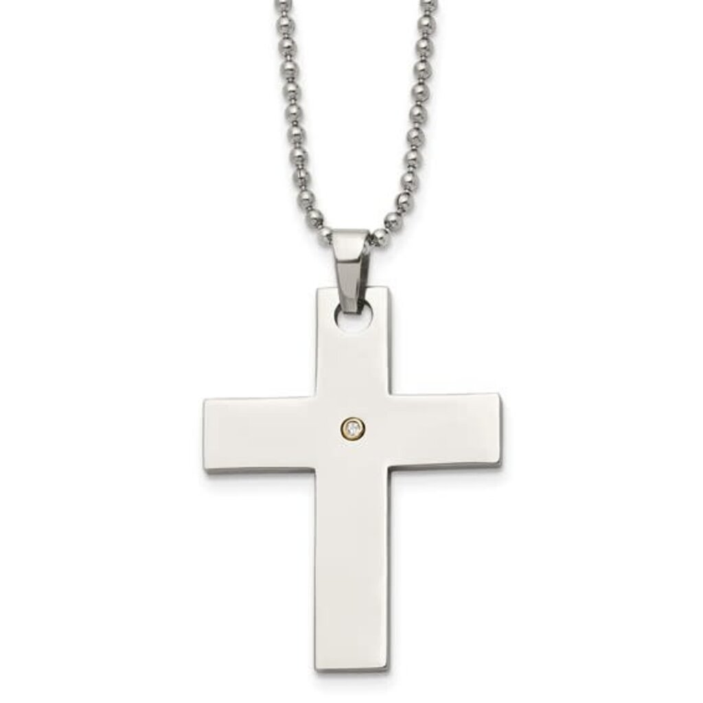 Chisel Stainless Steel w/ 14k Gold Accent Diamond Accent Cross Necklace (22")