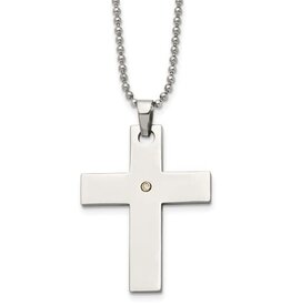 Chisel Stainless Steel w/ 14k Gold Accent Diamond Accent Cross Necklace (22")