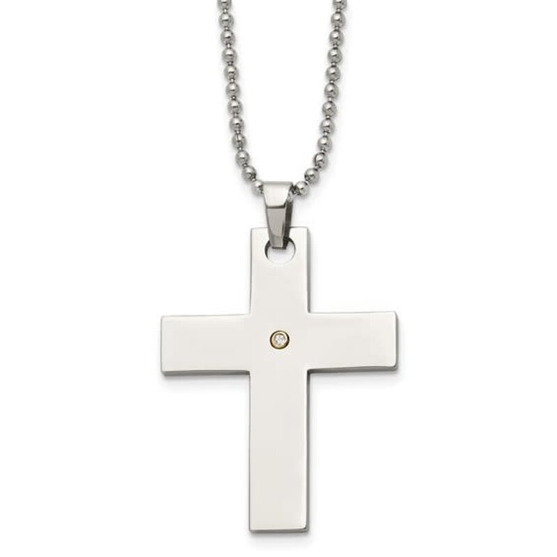 Chisel Stainless Steel w/ 14k Gold Accent Diamond Accent Cross Necklace (22")