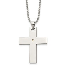 Chisel Stainless Steel w/ 14k Gold Accent Diamond Accent Cross Necklace (22")