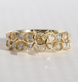 American Jewelry 14k Yellow Gold .56ctw Diamond Milgrain Open Design Semi Mount Engagement Ring & Wedding Band Set