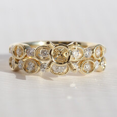 American Jewelry 14k Yellow Gold .56ctw Diamond Milgrain Open Design Semi Mount Engagement Ring & Wedding Band Set