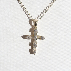 American Jewelry 14k Yellow Gold .59ctw Baguette & Round Diamond Cross Necklace