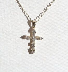 American Jewelry 14k Yellow Gold .59ctw Baguette & Round Diamond Cross Necklace