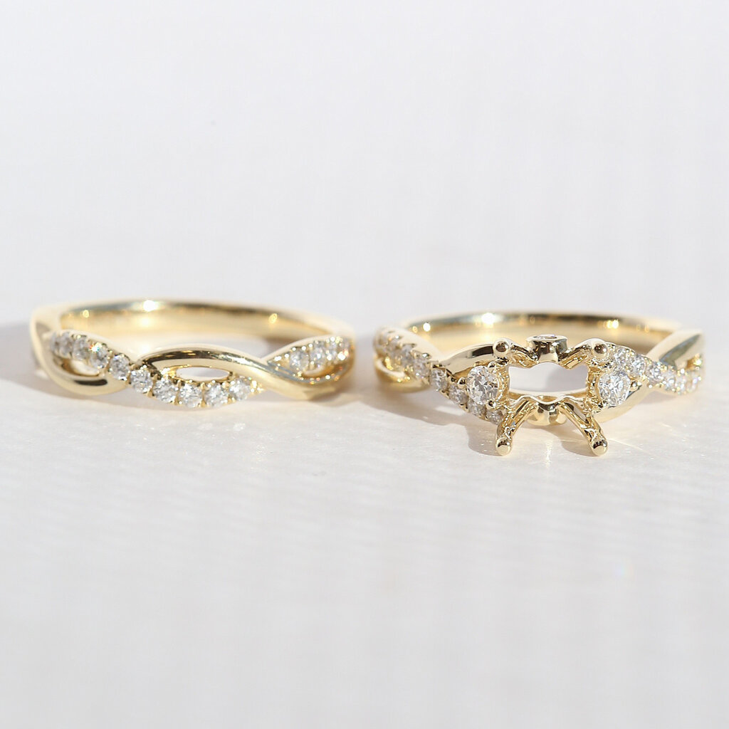 American Jewelry 14k Yellow Gold .62ctw Diamond Twisted Semi Mount & Wedding Band Set