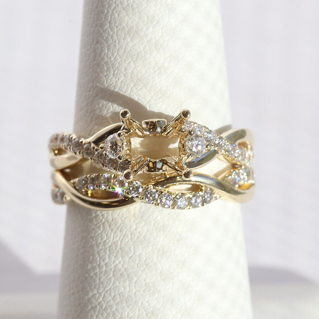 American Jewelry 14k Yellow Gold .62ctw Diamond Twisted Semi Mount & Wedding Band Set