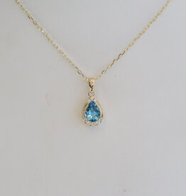American Jewelry 14k Yellow Gold .69ct Blue Topaz .08ctw Diamond Milgrain Necklace