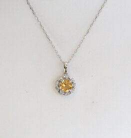 American Jewelry 14k White Gold .95ct Citrine .05ctw Diamond Halo Necklace