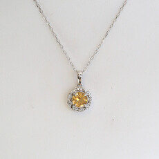 American Jewelry 14k White Gold .95ct Citrine .05ctw Diamond Halo Necklace