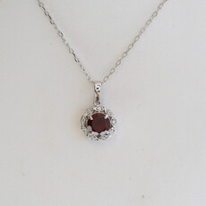 American Jewelry 14k White Gold  1.34ct Garnet .05ctw Diamond Halo Necklace