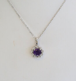 American Jewelry 14k White Gold .75ct Amethyst .05ctw Diamond Halo Necklace