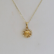 American Jewelry 14k Yellow Gold 1.05ct Citrine .05ctw Diamond Halo Necklace