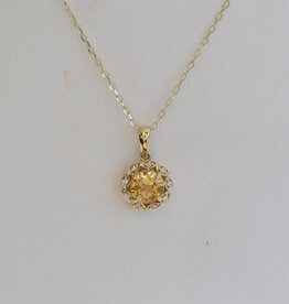 American Jewelry 14k Yellow Gold 1.05ct Citrine .05ctw Diamond Halo Necklace