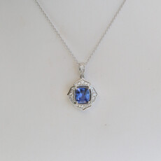 American Jewelry 18/14k White Gold 1.43ct Sapphire .25ctw Diamond Flower Necklace