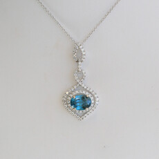 American Jewelry 18/14k White Gold 3.45ct Blue Topaz .63ctw Diamond Openwork Design Necklace