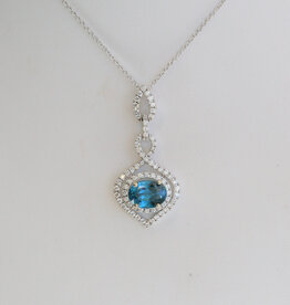 American Jewelry 18/14k White Gold 3.45ct Blue Topaz .63ctw Diamond Openwork Design Necklace