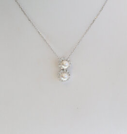American Jewelry 18/14k White Gold 5-5.5mm Akoya Pearl .50ctw Diamond Double Halo Dangle Necklace