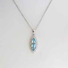 American Jewelry 14k White Gold 1.36ct Blue Topaz .17ctw Diamond Marquise Milgrain Necklace