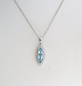 American Jewelry 14k White Gold 1.36ct Blue Topaz .17ctw Diamond Marquise Milgrain Necklace