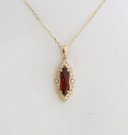 American Jewelry 14k Yellow Gold 1.33ct Garnet .17ctw Diamond Marquise Halo Milgrain Necklace
