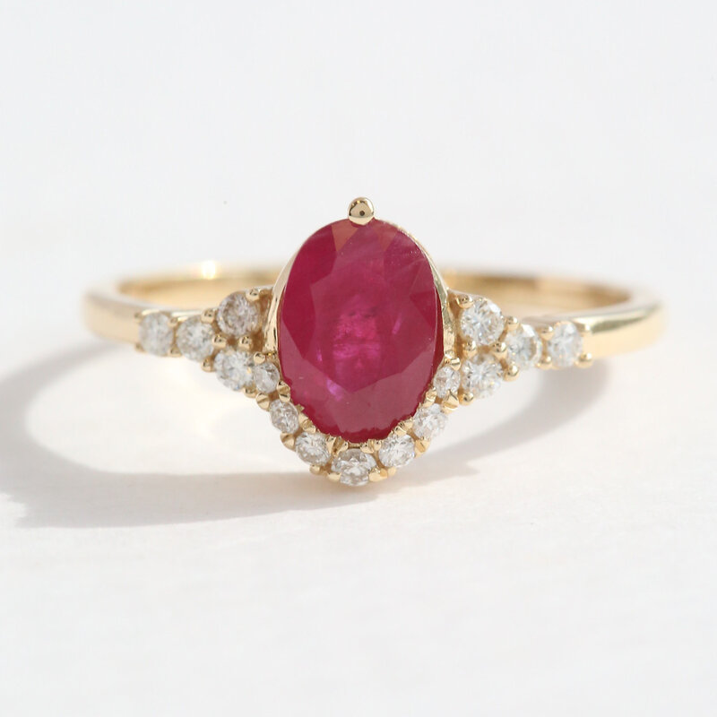 American Jewelry 14k Yellow Gold .85ct Ruby .16ctw Diamond Half Halo Ring