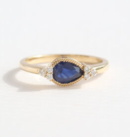 American Jewelry 14k Yellow Gold .85ct Sapphire .07ctw Diamond Accent Pear Milgrain Ring