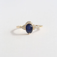American Jewelry 14k Yellow Gold .95ct Sapphire .16ctw Diamond Half Halo Ring