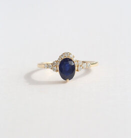 American Jewelry 14k Yellow Gold .95ct Sapphire .16ctw Diamond Half Halo Ring