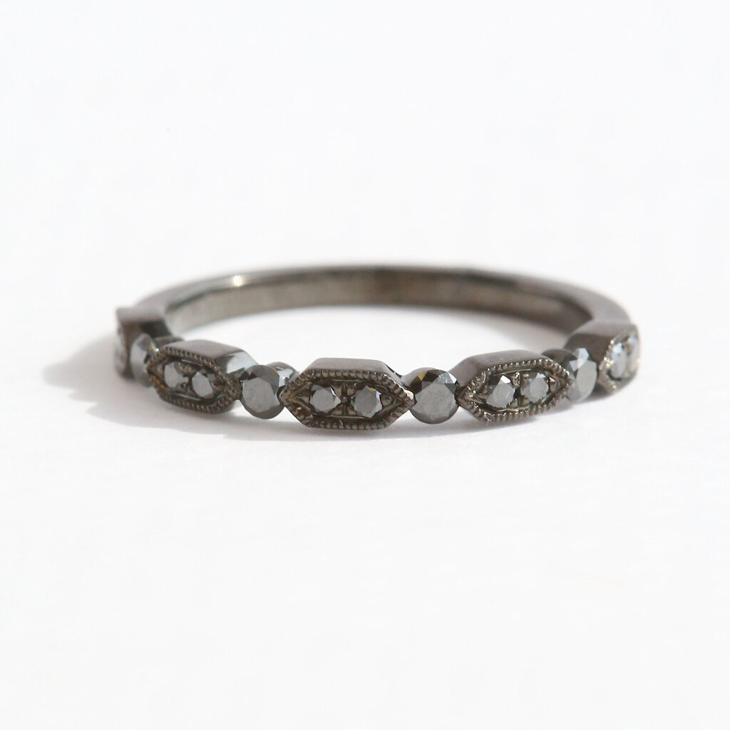 American Jewelry 14k White Gold  .30ctw Black Diamond Milgrain Stackable Band Ring