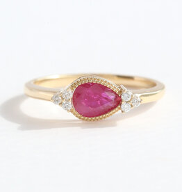 American Jewelry 14k Yellow Gold .75ct Ruby .07ctw Diamond Pear Milgrain Ring
